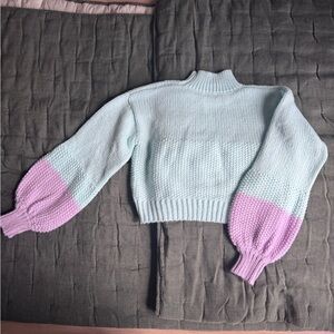 For Love And Lemons Pastel Knit Sweater - Light Blue and Pink